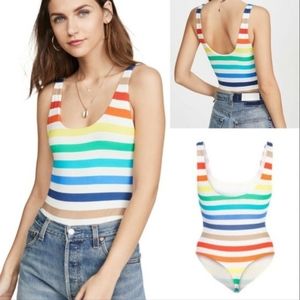 Alice+Olivia Deanne Bodysuit Thong Scoopback Rainbow stripes